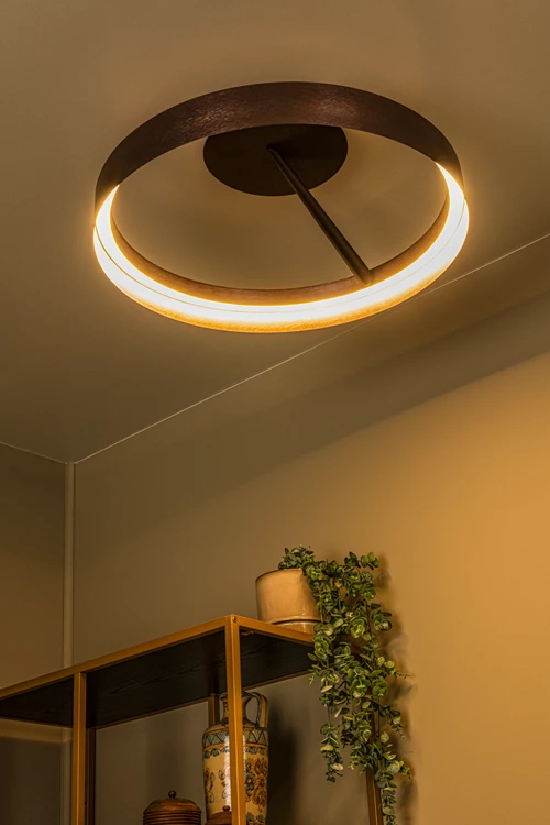 Lucide LEONARD - Plafonnière - Ø 54,5 cm - LED 3 StepDim - CCT - 1x35W 2200K/3000K - Koffie - Vibes - sfeer 1